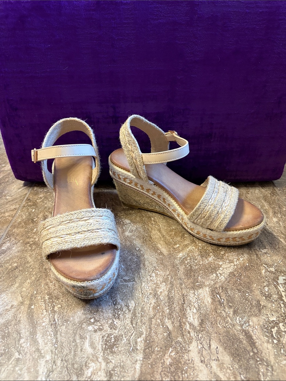 Neutral Espadrille Wedge Sandals with Ankle Strap